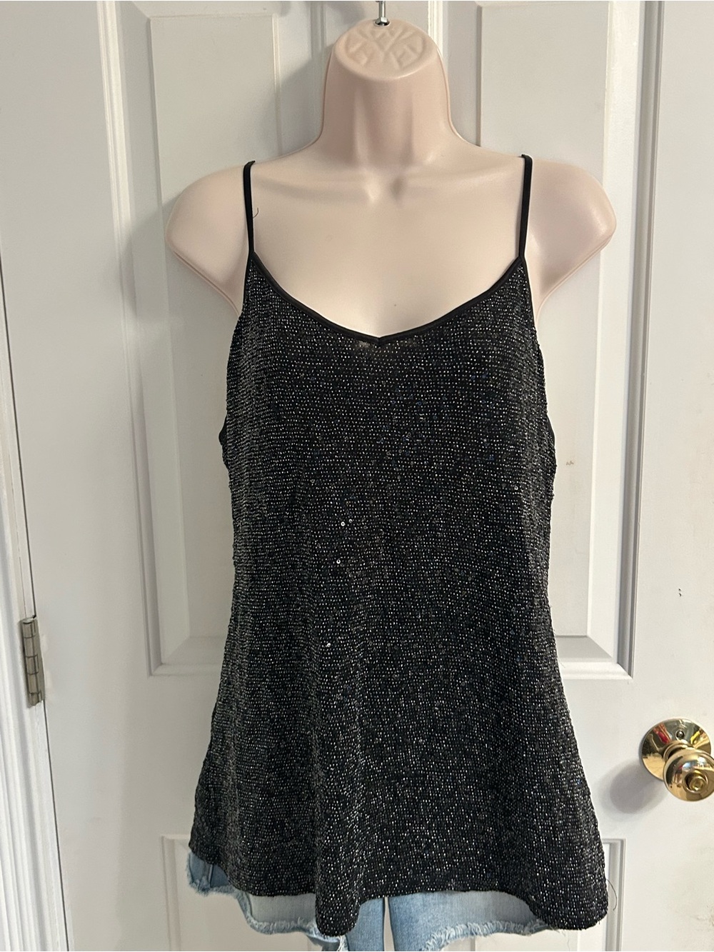 Express Black Sparkle V-Neck Cami - Women's